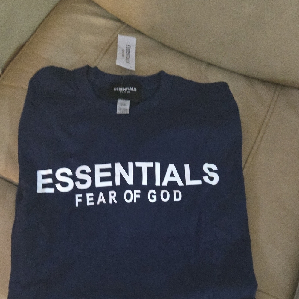 Mens Short Sleeve Essentials Fear of God Navy T-Shirt